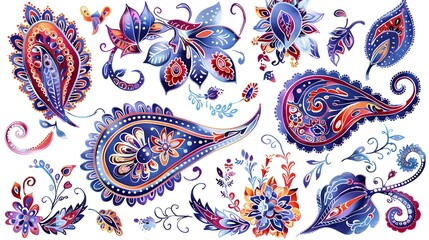 Naklejka premium Vibrant Bohemian Paisley Patterns for Textile and Sticker Design