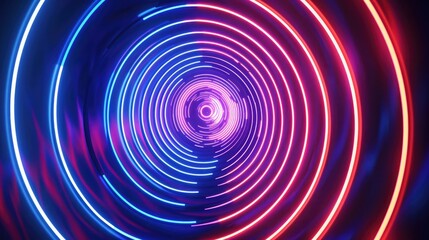Obraz premium A stunning neon wave artwork depicting concentric circles of radiant, intersecting lines that evoke a sense of continuous, flowing energy.