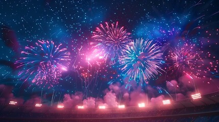 Vibrant Fireworks Display Over Stadium During Fourth of July Concert