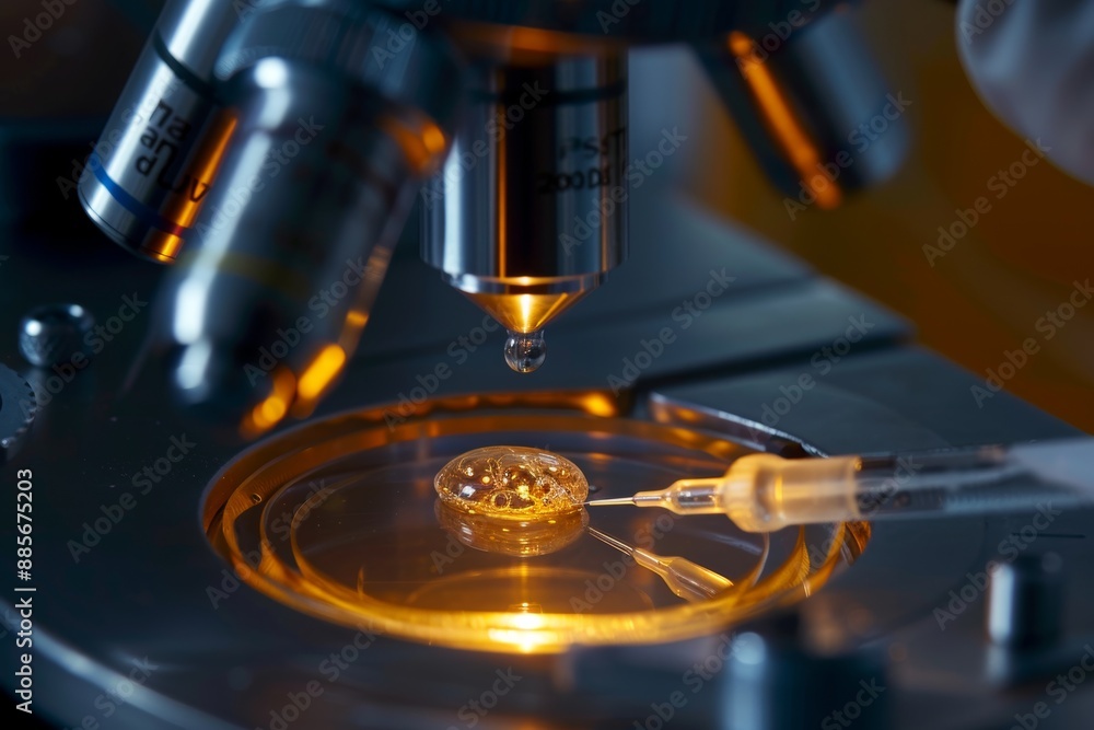 Poster advanced genetic engineering: gene editing tool injects human embryo in high-tech lab setting