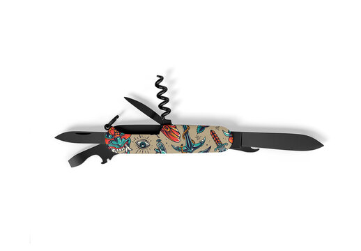 Pocket Knife with Can Opener Open Mockup