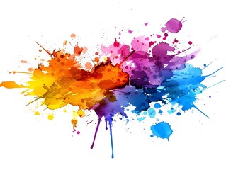 Vibrant Splatter Paint Explosion on White Background Suitable for Sticker Design or Apparel Graphics