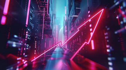 Fototapeta premium Upward Trend in Business Growth and Market Rise: Realistic Stock Chart Concept with Arrow on Blurred City Background