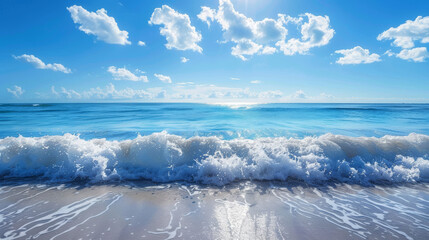 Blue ocean waves crashing in layers, creating a serene background