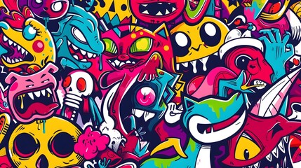 Naklejka premium Vibrant Pop Culture Mashup Sticker Design for Shirt and More