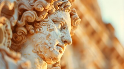 Intricate Stone Sculpture Bathed in Golden Sunset Light