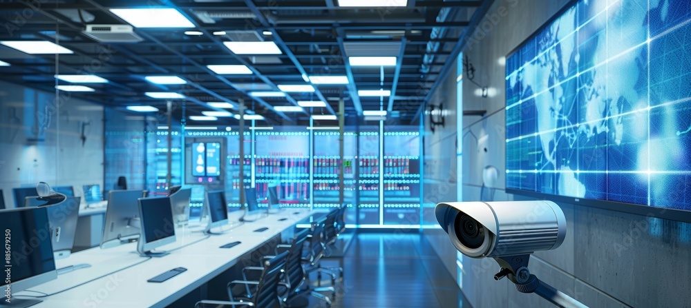 Poster secure it server room with high-tech surveillance cameras for enhanced data protection and monitorin