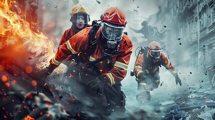 Firefighters fighting for a burning house. Firefighters fighting fire