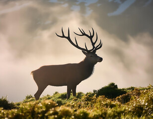  Red Deer Stag in Mist- A majestic red deer stag silhouetted in the mist. _1(284)