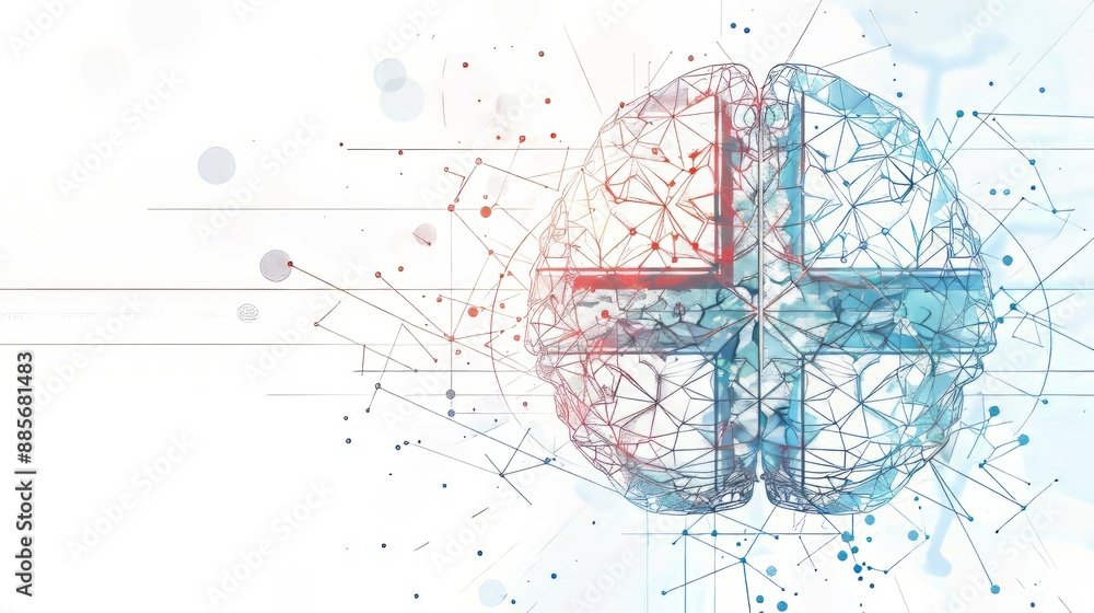 Poster abstract brain network design. geometric brain illustration with interconnected lines.