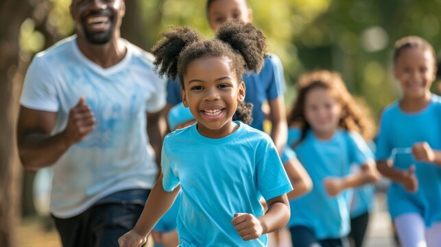 Energetic Family Participating in Diabetes Walkathon Event - Unity and Support