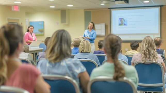 Healthcare Professional Presenting Diabetes Management to Parents in a Conference Room Setting