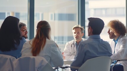 Group of medical doctors and nurses in a conference room at hospital