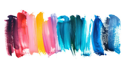 Abstract paint textured brush art design. Stroke background with bright blue colorful drawing. Yellow acrylic, white rainbow, red pink splash grunge pattern. Ink decorative stain,, transparent PNG