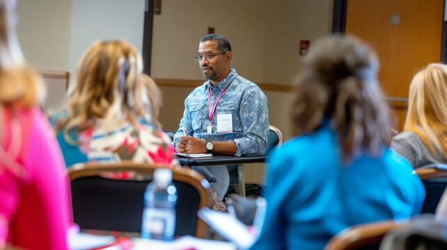 Healthcare Professional Leading Engaging Diabetes Prevention Workshop in Conference Room