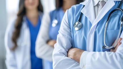 Close up.a group of doctors standing in a line with arms crossed