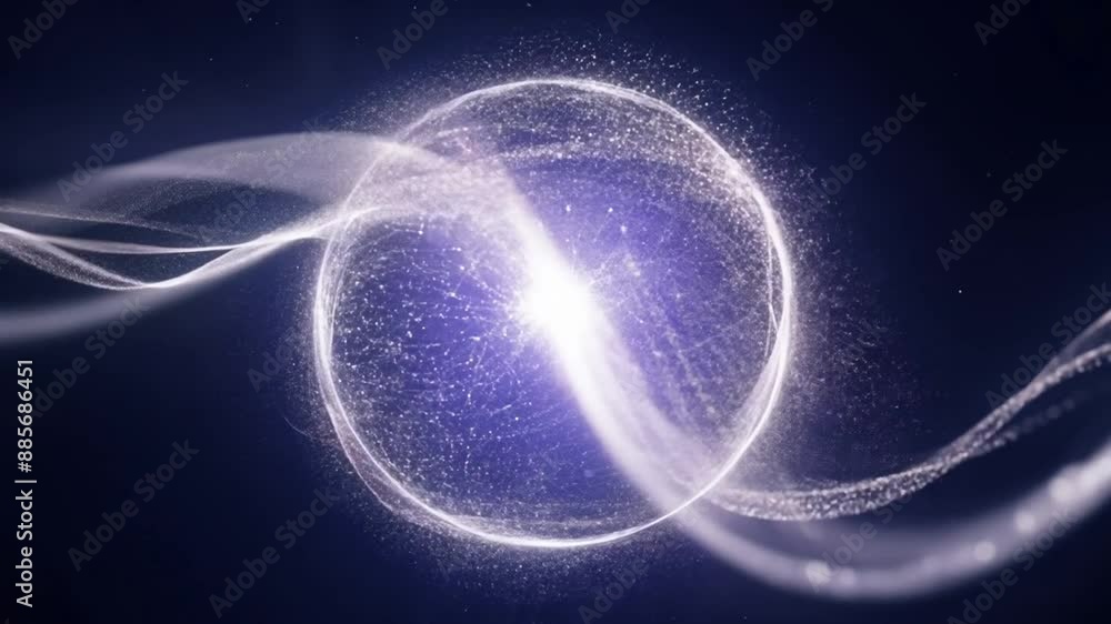Poster abstract sphere with light rays and dust generative ai