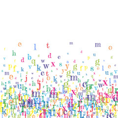 Flying latin letters. Colorful childish scattered