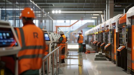 Fototapeta premium Metro Construction Team Installing Automated Fare Collection Systems for Modernizing Public Transport