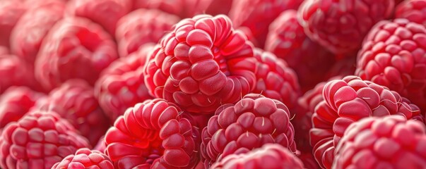 A bunch of red raspberries.