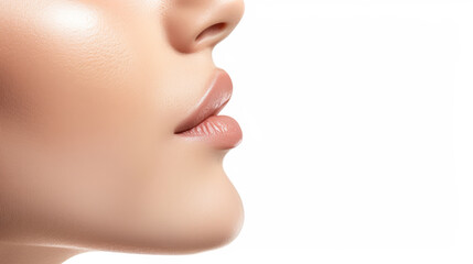 Obraz premium Close-up profile of a woman's face with smooth skin and delicate features.