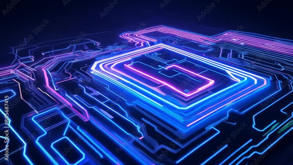 Aufkleber abstract neon circuit board design generative ai