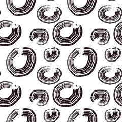 Seamless abstract textured pattern. Simple background with black, white texture. Digital brush strokes. Lines, circles. Design for textile fabrics, wrapping paper, background, wallpaper, cover.