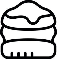 Line art icon of a cake being covered in chocolate sauce, perfect for food blogs and recipe websites