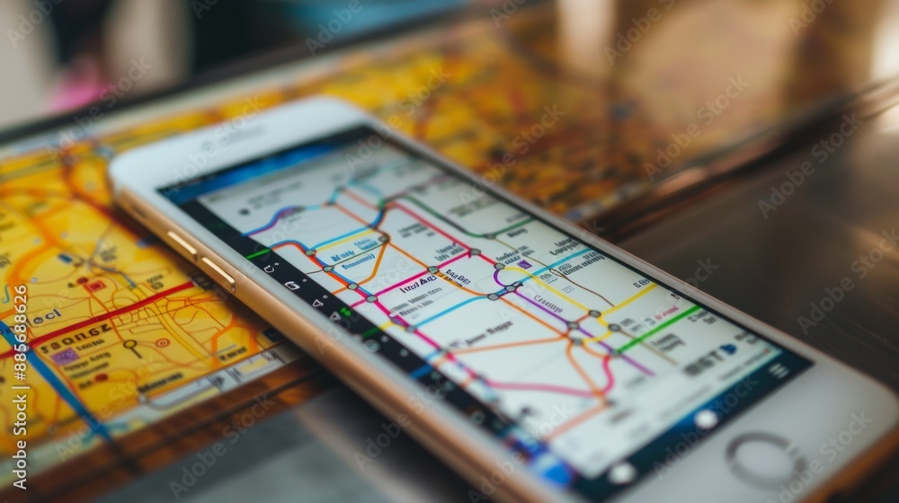 Aufkleber interactive metro map application displayed on smartphone for easy route planning and navigation