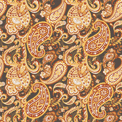 paisley floral vector illustration in damask style. seamless background