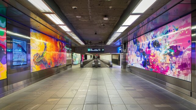 Artistic Metro Station Gallery Showcasing Local Artists' Vibrant and Engaging Work - Powered by Adobe