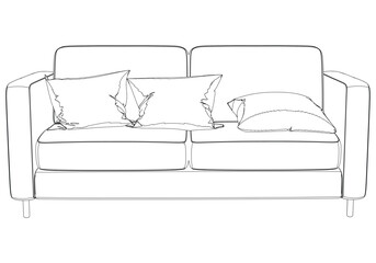 Sofa or Couch Line Icon. Minimalist Outline Design of Furniture for Living Room, Vector Illustration on White Background