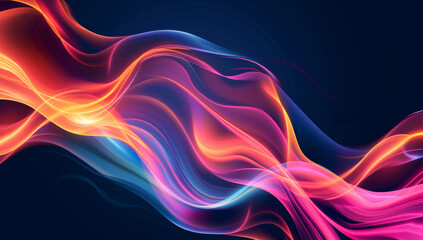Abstract background with colorful glowing waves in the style of dark blue, pink and orange colors. Modern wallpaper design