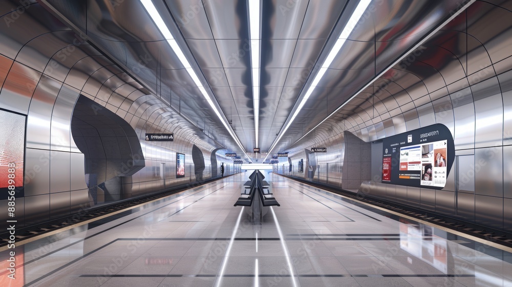 Aufkleber modern metro station upgrade with digital screens and automated systems for a futuristic design