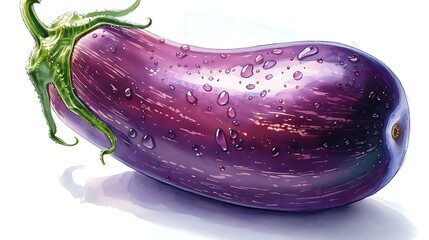 Purple Eggplant Watercolor Illustration of vegetable drawing on a white background AI Generated