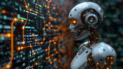 Fototapeta premium Healthcare robots managing health data advanced control systems