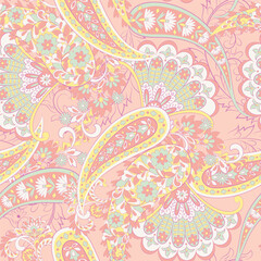 Paisley Floral oriental ethnic Pattern. Seamless Vector Ornament. Ornamental motifs of the Indian fabric patterns.