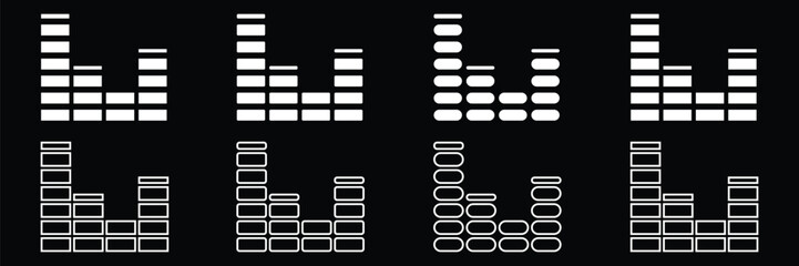 Set of sound wave icons collection with black background. Sound vibrations or equalizer symbol. Vector illustration.