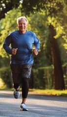 Obraz premium Active Senior Jogging in Park - Healthy Lifestyle and Exercise for Seniors Stock Photo