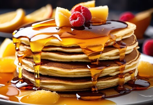 ombre colored pancake stack syrup cascade, art, beauty, charm, colorful, creation, culinary, delicious, delight, dessert, elegance, enchantment, feast,
