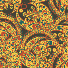 paisley floral vector illustration in damask style. seamless background