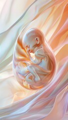 Human Embryo Nested in Protective Shell, Symbolizing Safety and Potential - Artistic Design for Posters and Cards