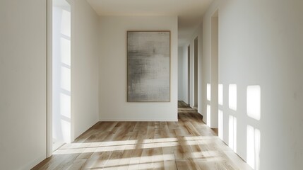 Minimalist Hallway with Singular Piece of Artwork,Home Interior Design Mockup