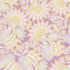 Hand drawn floral paisley seamless vector pattern. Batik style fabric