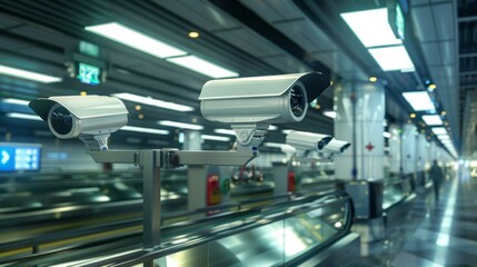 High-Tech Surveillance Cameras Ensuring Safety in a Busy Airport Terminal