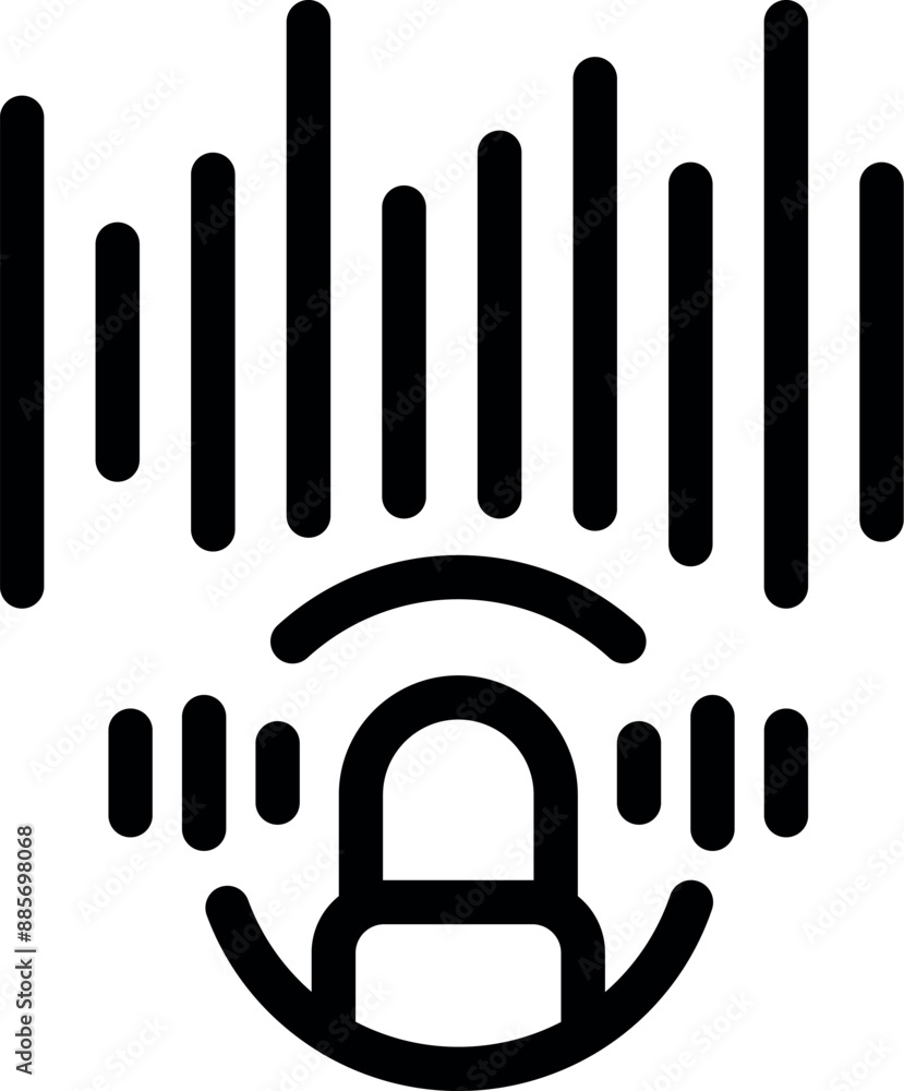 Poster fingerprint is being scanned using soundwaves to verify identity for a voice security system