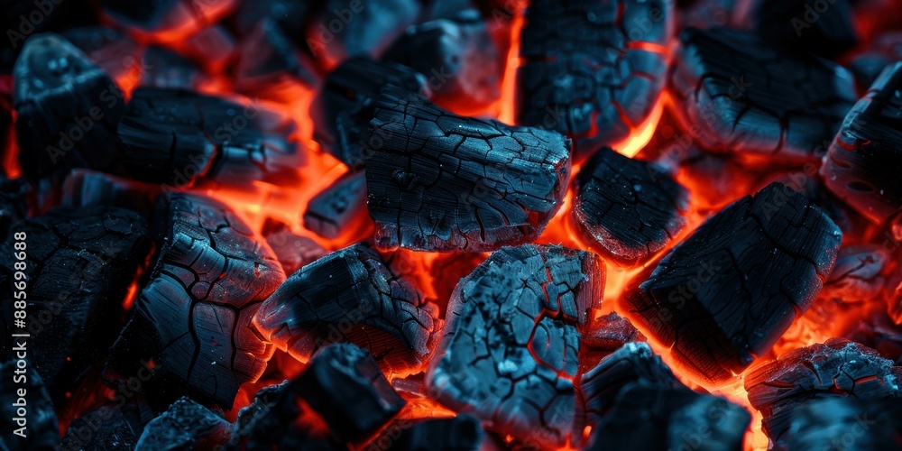 Canvas Prints Glowing red and blue hot coals. AI.