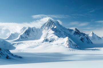 Fototapeta premium Majestic Snow-Covered Mountain Peaks Against a Clear Blue Sky