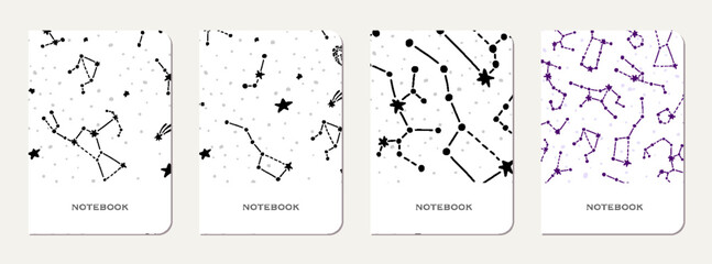 School notebook cover design with cartoon galaxy.