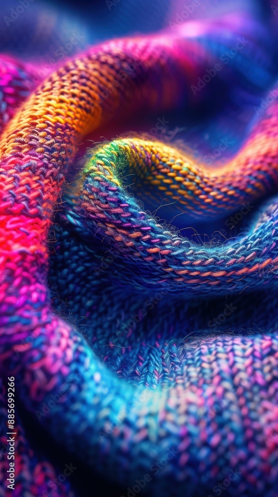 Poster Close-up of a colorful knitted fabric. AI.